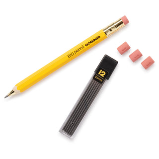 Snifty BIG yellow mechanical pencil with 2.0mm lead refills and replacement erasers included