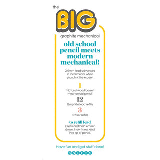 Snifty BIG Graphite Mechanical Pencil product info card showing features and included accessories