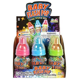 KIDSMANIA Baby Flash Pop bulk retail display box 12 count snack bottles choking hazard warning