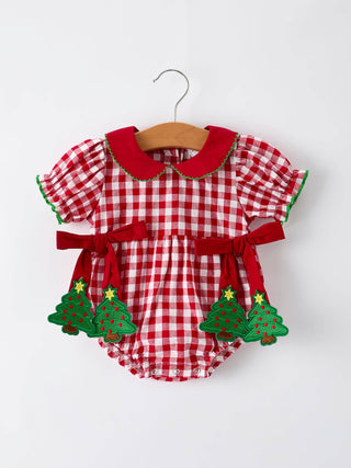 Baby Red Plaid Romper with Tree