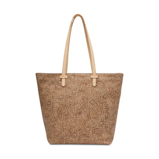 Beige tote bag with floral pattern
