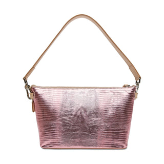 Rose gold handbag with a textured pattern 
