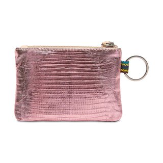 Pink textured pouch with a keychain