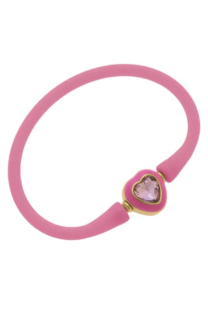 Bali Heart Bead Silicone Children's Bracelet in Bubble Gum