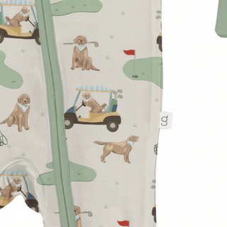 Barks & Birdies Zippie close-up showing dog and golf bird pattern detail
