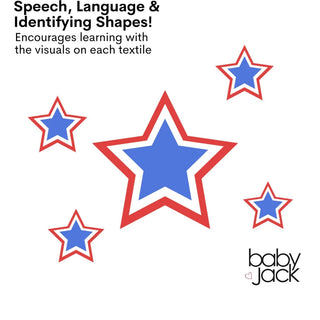 Red blue star pattern graphic for speech language and shape learning toy