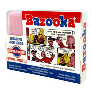 Bazooka Joe comic strip side panel on pink scented squishy toy box vintage style