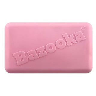 Pink Bazooka embossed logo slow-rising squishy toy close-up matte texture