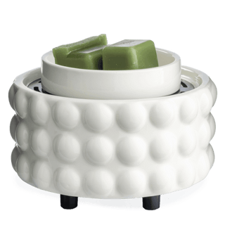Candle Warmers Illuminaire Fan Fragrance Warmer in white beaded cloud design with green wax melts