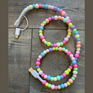 JILLIAN INK LLC Electronics Rainbow Pastel Beaded Phone Charger with Dual Cables