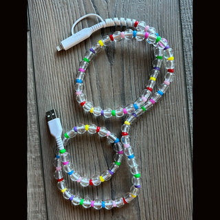 JILLIAN INK LLC Electronics Clear Rainbow Beaded Phone Charger with Dual Cables