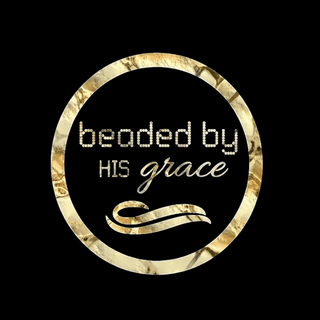 Beaded by HIS grace logo in elegant gold lettering on black background