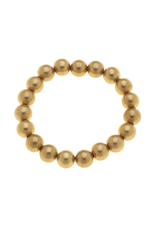 Beaded Pearl Stretch Bracelet Worn Gold