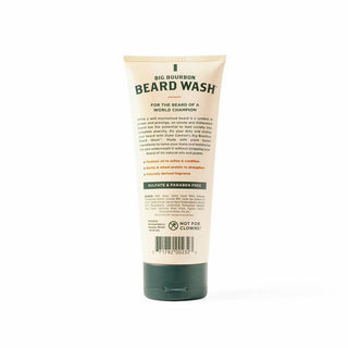 Duke Cannon Big Bourbon Beard Wash back label showing ingredients and product description on cream tube