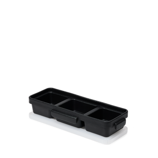 Baby Bento Bogg organizer insert in matte black with three compartments on white base