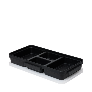 Bogg Bento insert tray in black with four compartments on white base