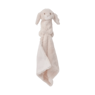 Plush rabbit on a soft lovey blanket