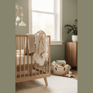 Plush bunny in decorated nursery setting