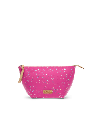Consuela Berry Large Tool Kit, hot pink cosmetic pouch with silver star print and zip closure