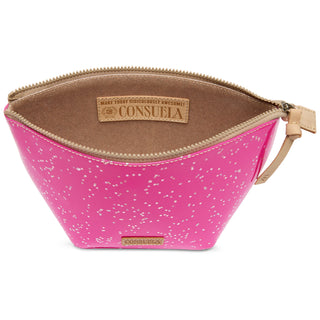 Consuela Berry Large Tool Kit, hot pink cosmetic pouch with silver stars and gold zipper