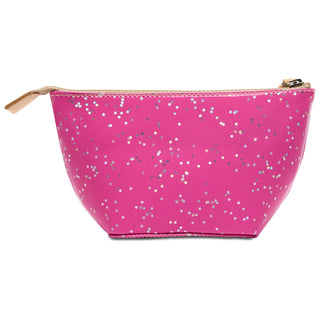 Consuela Berry medium cosmetic bag in hot pink with silver star pattern and zipper closure