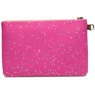 Consuela Berry Mighty Pouch, hot pink clutch with metallic star pattern and gold zipper