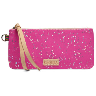 Consuela Berry Pop Pouch, hot pink wristlet clutch with silver star pattern