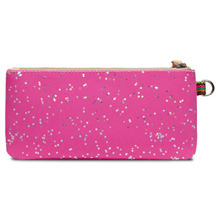 Consuela Berry Pop Pouch, hot pink with silver holographic star pattern and zip closure