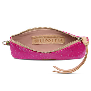 Consuela Berry Pop Pouch open, hot pink with stars, tan zipper and leather tassel