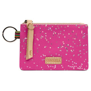 Consuela Berry Pouch hot pink coin purse with silver star pattern and key ring