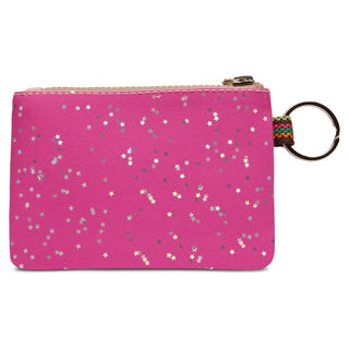 Consuela Berry Pouch pink coin purse with silver stars, zipper top, and keyring