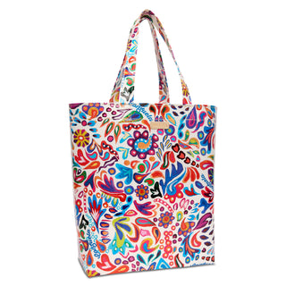 Consuela Grab N Go Basic tote bag in Bianca pattern with vibrant multicolor floral and paisley design on white