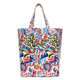 Consuela Grab N Go Basic tote bag in Bianca with vibrant multicolor floral and leopard print on white