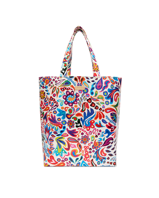 Consuela Grab N Go Basic tote in Bianca, featuring vibrant multicolor floral and abstract print on white