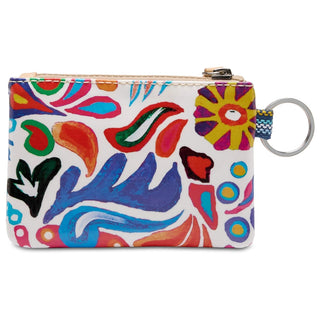 Side view of Bianca Pouch showcasing yellow sunflower motif and durable coated fabric texture