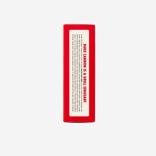Side panel of Duke Cannon Big Ass Brick of Soap Backyard BBQ red packaging box