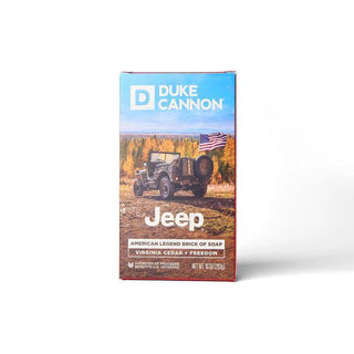Duke Cannon Jeep American Legend Brick of Soap in Virginia Cedar and Freedom scent, 10oz box