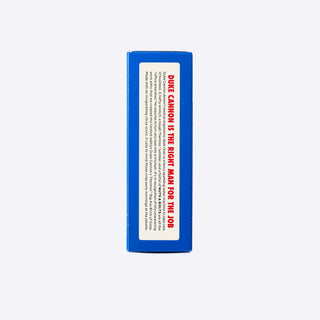 Side panel of Duke Cannon Nuts and Bolts Big Ass Brick of Soap blue box packaging