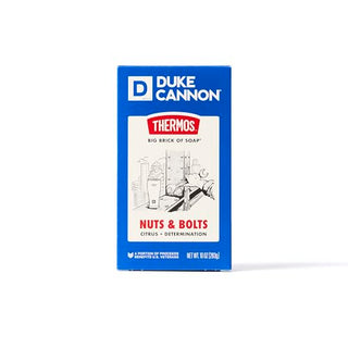 Duke Cannon Big Brick of Soap 10oz Nuts and Bolts Thermos edition in blue packaging