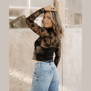 Indie & Co. | Women's Apparel Women's Tops Black Floral Lace Top