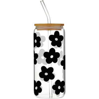 Creative Brands Drinkware Black Flowers Glass Tumbler