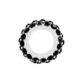 Brighton Black Glitter Spacer with black crystals set in silver ring bead