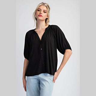 Eesome Women's Tops Black Half Sleeve Blouse