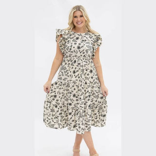 Southern Grace Wholesale Women’s Dresses Black & Ivory Floral Tiered Dress