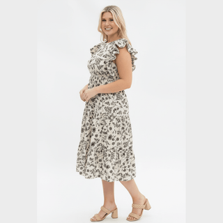 Black & Ivory Floral Tiered Dress