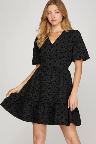 Black Jacquard Mini Dress