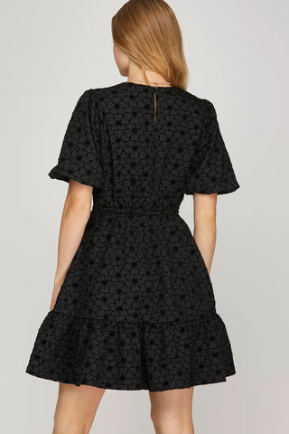 Black Jacquard Mini Dress