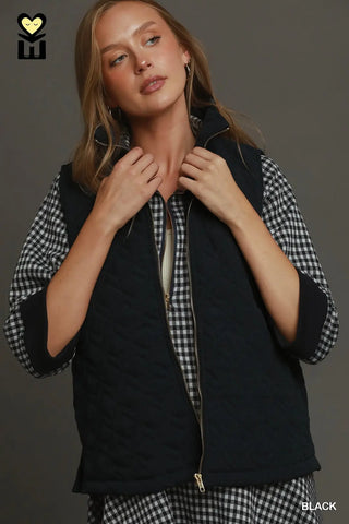 Black Quilted Zip Up Vest