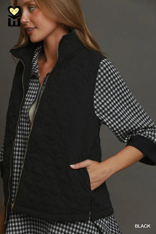Black Quilted Zip Up Vest