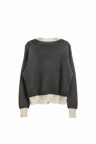 Hem & Thread black and white ribbed knit pullover sweater with cream trim